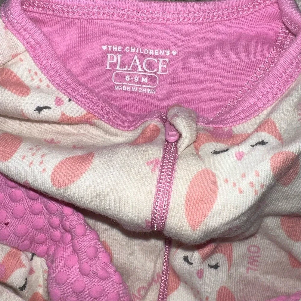 The Children’s Place Baby Girl Footed Sleeper Pajamas Pink Bunny 6-9M Zip